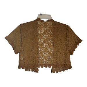 Cato womens lg brown laced short waisted short sleeves open front cover-up. 6019